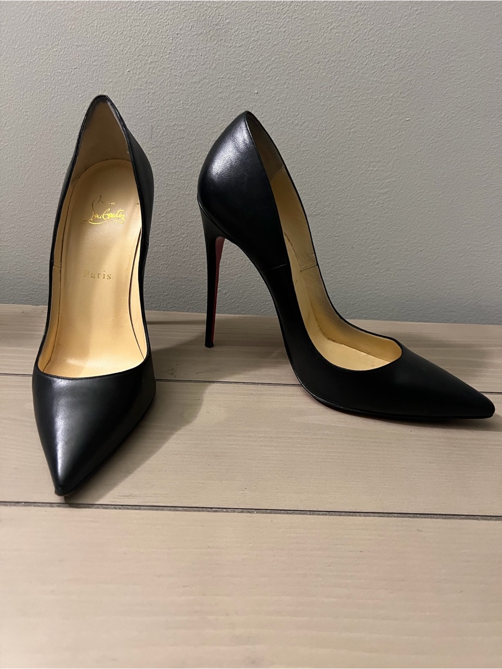Christian Louboutin Black Pointed Leather Stiletto Pumps - Picture 2 of 3